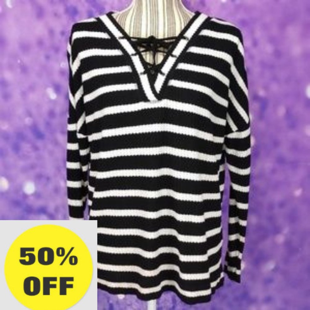 Dress Barn Sunday striped waffle knit top